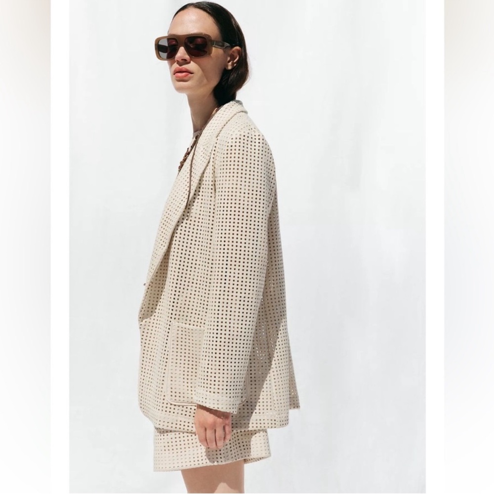 Zara Beige Suede Textured Blazer